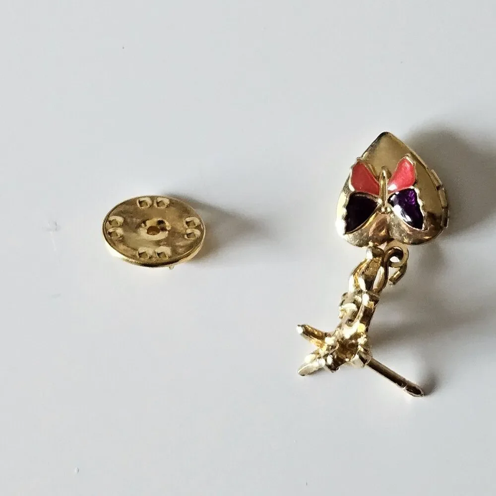 Vintage Lapel Pin Angel Locket Heart Dangle Butterfly Gold Tone